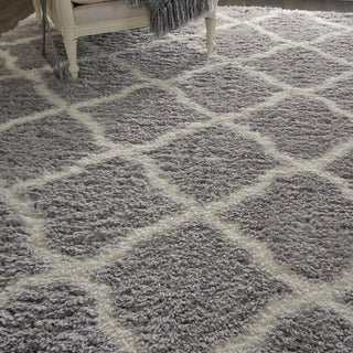 Nourison Luxe Shag LXS02 Grey Ivory Area Rug Corner Image