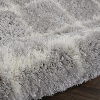 Nourison Luxe Shag LXS02 Grey Ivory Area Rug Corner Image