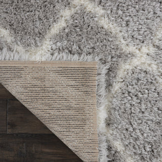 Nourison Luxe Shag LXS02 Grey Ivory Area Rug Corner Image