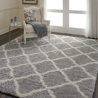 Nourison Luxe Shag LXS02 Grey Ivory Area Rug Room Image Feature