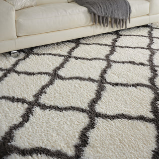 Nourison Luxe Shag LXS02 Ivory/Charcoal Area Rug Corner Image