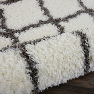 Nourison Luxe Shag LXS02 Ivory/Charcoal Area Rug Corner Image