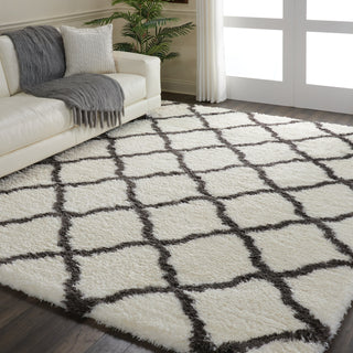 Nourison Luxe Shag LXS02 Ivory/Charcoal Area Rug Room Image Feature