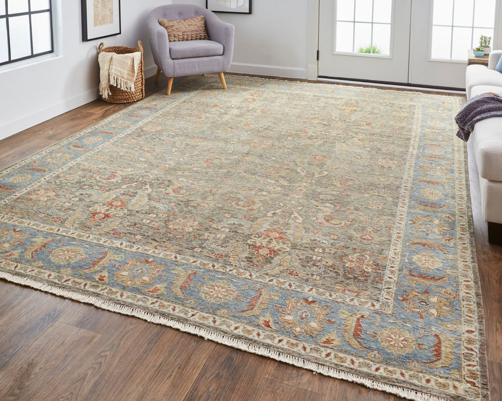Havila Fine Rugs Mughal H1770 Brown/Blue Area Rug Lifestyle Image Feature