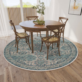 Dalyn Marbella MB5 Mineral Blue Area Rug Round Lifestyle Image Feature