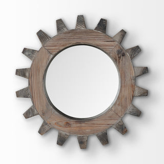 Cog Mirror Round Brown Wood Frame Mirror Alternate Image