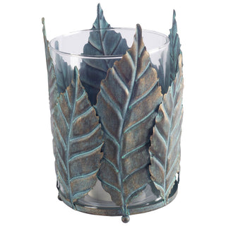 Pana II Large Green/Gold Metal Leaf Table Candle Holder Main Image