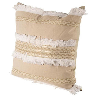 Duston III Tan and White Fringe Detail Decorative Pillow Cover Main Image