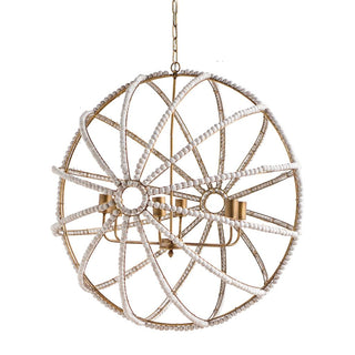 Ava White Gold Metal and White Wood Beaded Six Bulb Chandelier Main Image