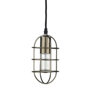 Hines I Antiqued-Brass Metal Cage Pendant Light Main Image