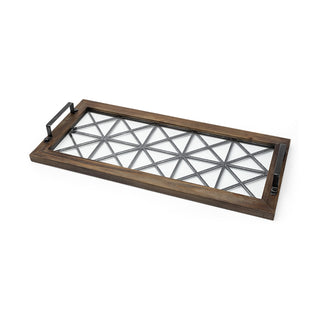 Ellingson Black Rectangular Metal Glass Wood Bottom Tray Main Image