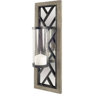 Benji Brown Wood Frame Black Metal Accent Mirrored Wall Candle Holder Main Image