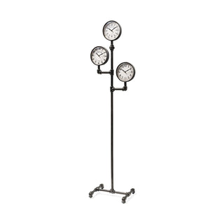 Trifect Black Iron Pipe Three Face Floor Clock Main Image