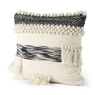 Beardell Cream And Black Details With Tassels Decorative Pillow Cover Main Image