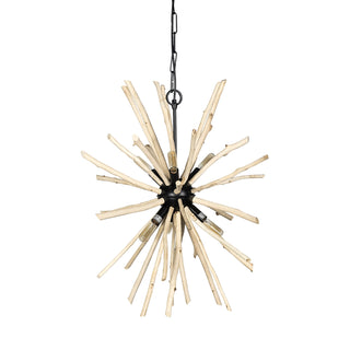 Jules Blonde Wood and Black Metal Six Bulb Chandelier Light Main Image