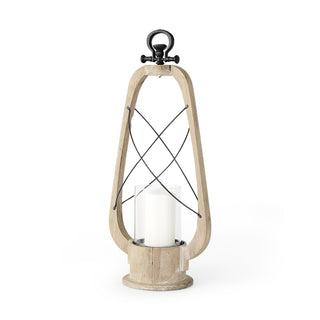 Zain II Large Brown Wooden Vintage Inspired Candle Holder Lantern Main Image