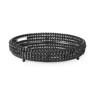 Decatur II Black Wooden Bead Mirrored Bottom Round Tray Main Image
