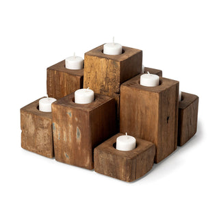 Cassius Light Brown Nine Wood Block Table Candle Holder Main Image