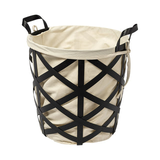 Liya Black Metal Basket with Cream Fabric Liner Main Image