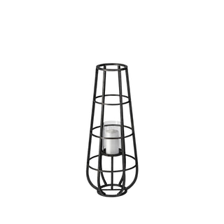 Bella Small Black Metal Cylindrical Cage Candle Holder Lantern Main Image