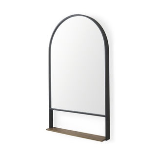 Cora Black Metal Frame W/ Brown Wooden Shelf Arched Wall Mirror Main Image