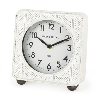 Karl Rustic White Iron Rounded Square Table Clock Main Image