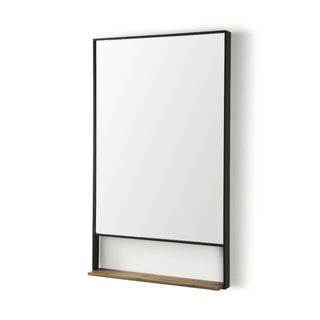 Cora Black Metal Frame W/ Brown Wooden Shelf Rectangular Wall Mirror Main Image