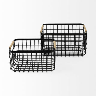 Marius Matte Black Metal W/ Rope Trim Rectangular Baskets Alternative Image