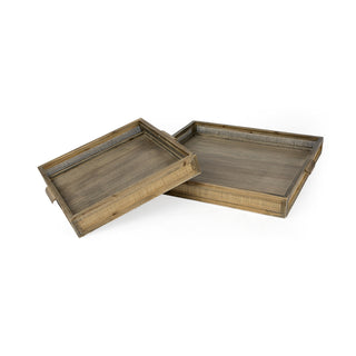 Sonny Brown Wood and Wicker Square Trays Main Image