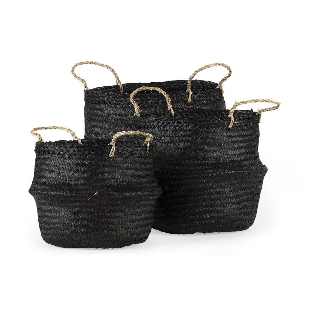 Ella Black Seagrass Basket W/ Light Brown Handles Main Image