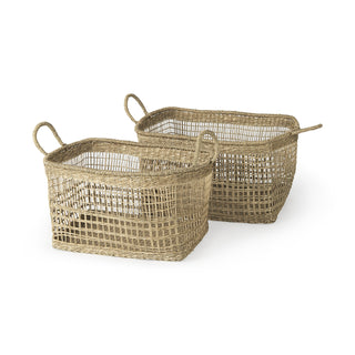 Bellisa Medium Brown Seagrass Rectangular Basket W/ Handles Main Image