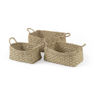 Emra Light Brown Seagrass Rectangular Basket W/ Handles Main Image