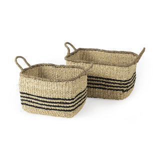 Emma Light Brown Seagrass Rectangular Basket W/ Black Stripes Main Image