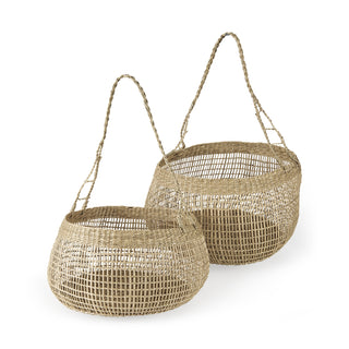 Nova Light Brown Seagrass Woven Round Basket W/ Long Handle Main Image