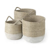 Maddie Light Brown W/White Dipped Seagrass Round Basket W/ Handles Main Image