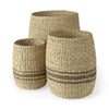 Sivannah Light Brown and Medium Brown Striped Seagrass Round Basket Main Image