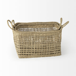 Bellisa Medium Brown Seagrass Rectangular Basket W/ Handles Alternate Image
