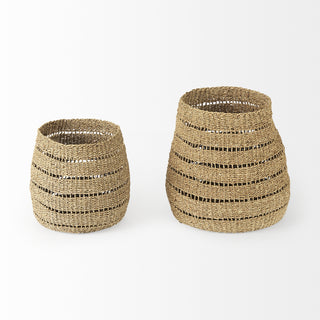 Hayes Medium Brown Seagrass Round Basket with Stripe Pattern Alternative Image