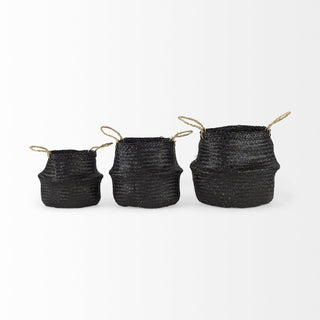 Ella Black Seagrass Basket W/ Light Brown Handles Alternate Image