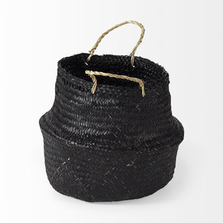 Ella Black Seagrass Basket W/ Light Brown Handles Alternate Image