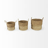 Morocco Brown Two Tone Water Hyacinth and Cornhusk Round Basket W/ Handles Alternative Image