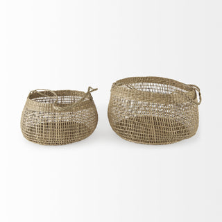 Nova Light Brown Seagrass Woven Round Basket W/ Long Handle Alternative Image