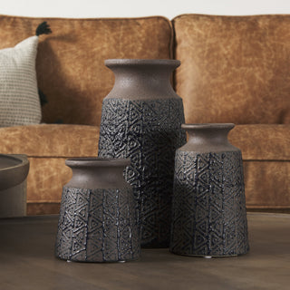Sefina I Small Brown/Black Patterned Ceramic Vase Lifestyle Image Feature