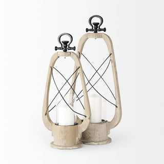 Zain II Large Brown Wooden Vintage Inspired Candle Holder Lantern Alternative Image