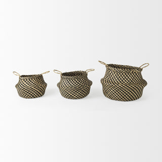 Gaia Light and Dark Brown Cross Patterend Belly Seagrass Basket Alternative Image