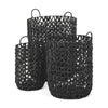 Lola Black Water Hyacinth Zig Zag Weave Round Basket W/ Handles Main Image