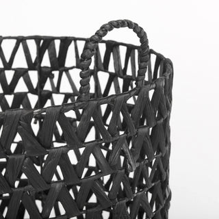 Lola Black Water Hyacinth Zig Zag Weave Round Basket W/ Handles Alternative Image