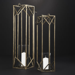 Ivy Small Gold Metal Geometric Cage Candle Holder Lantern Lifestyle Image Feature
