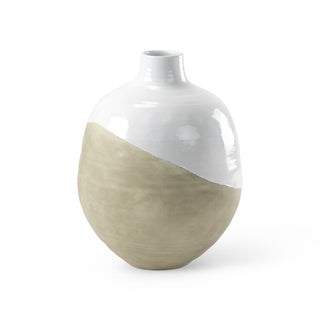 Amos White and Dark Beige Color Blocked Ceramic Floor Vase Main Image
