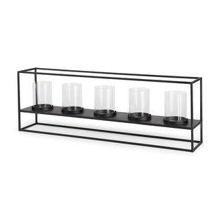 Cindy 5 Candle Matte Black Metal Hurricane Glass Tabletop Candle Holder Main Image